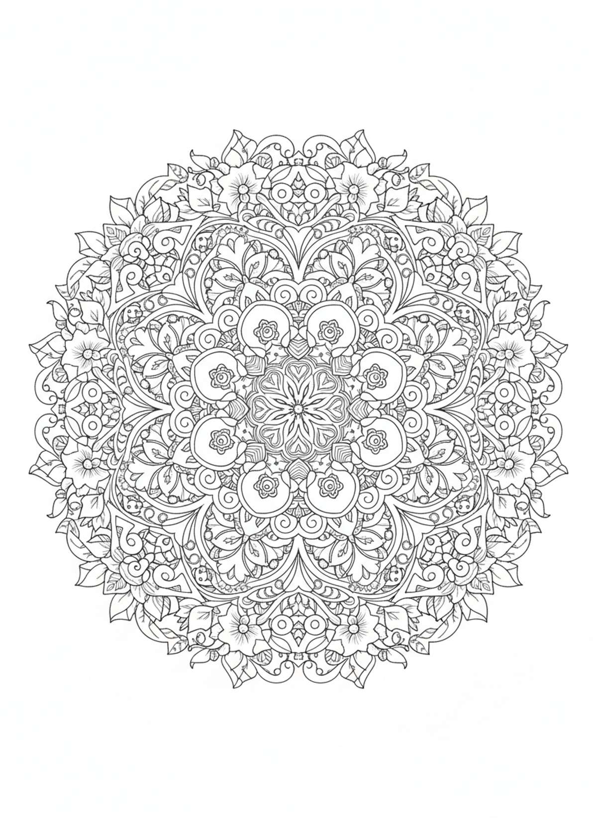 Whimsical Nature Mandala Coloring Page for Kids 8-10 - Mandala Coloring Page