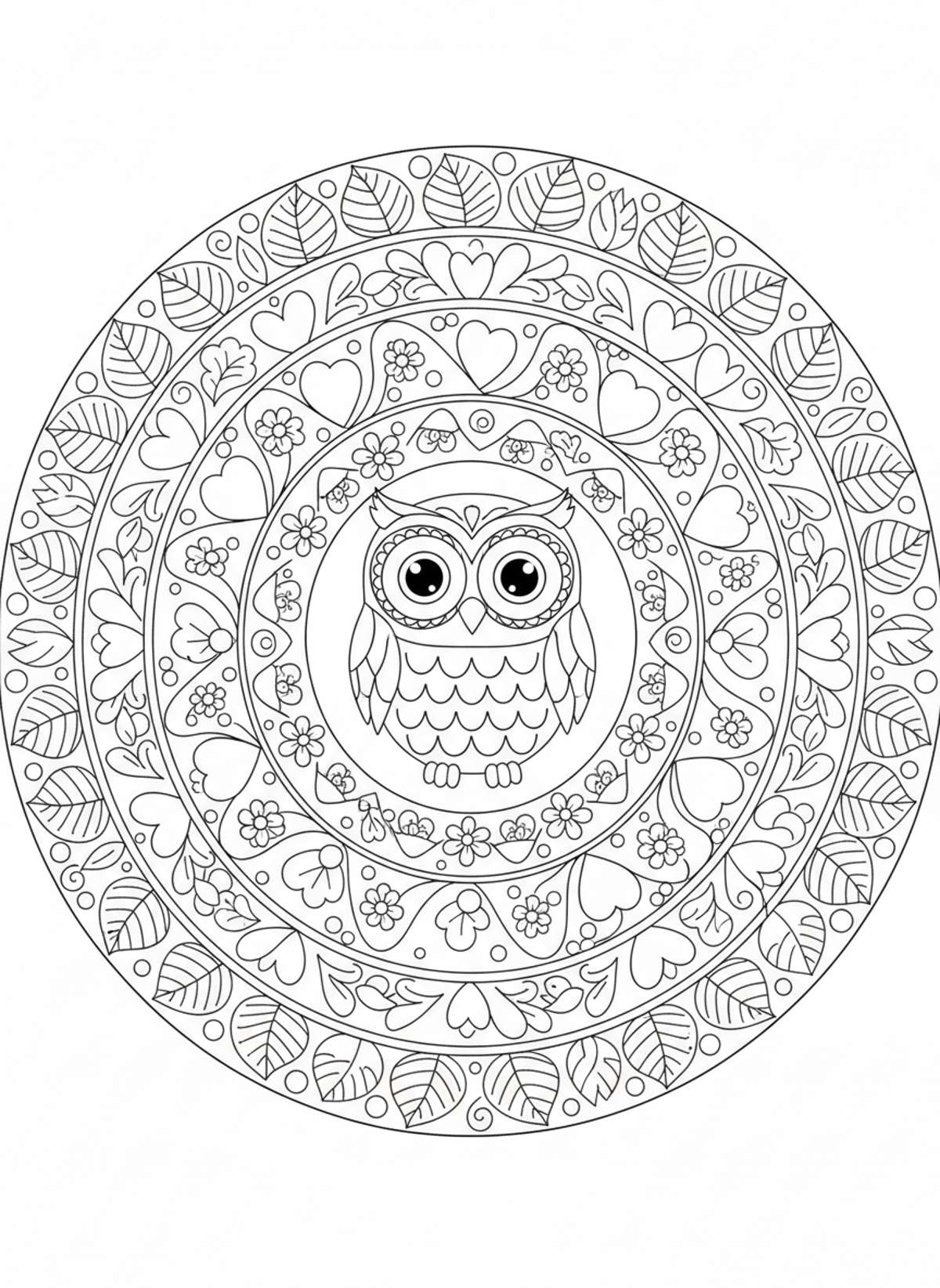 Whimsical Owl Mandala: A Nature-Inspired Coloring Page for Kids - Owl Coloring Page