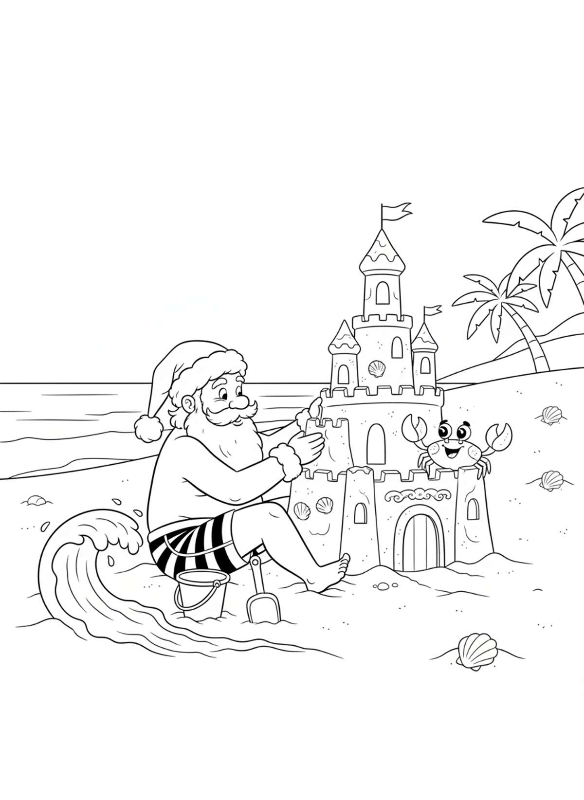 Whimsical Santa's Beach Day: Sandcastle Fun!