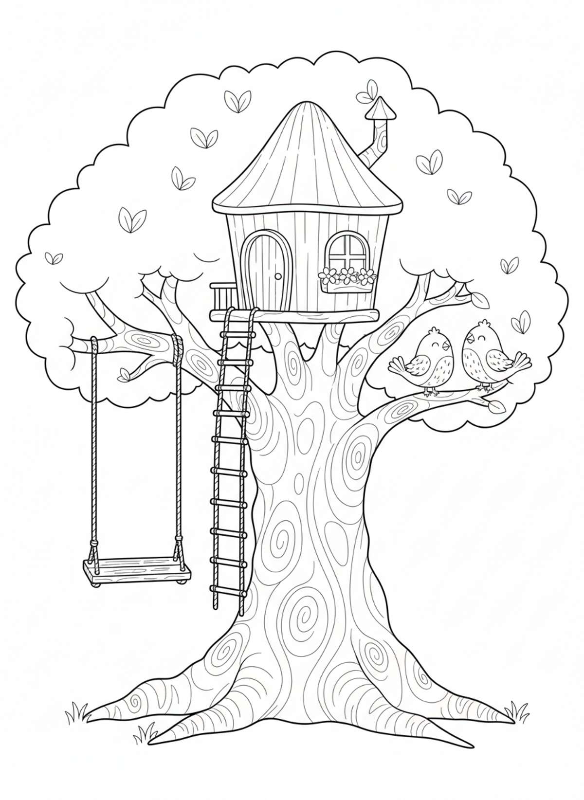 Whimsical Treehouse Adventure Coloring Page for Kids
