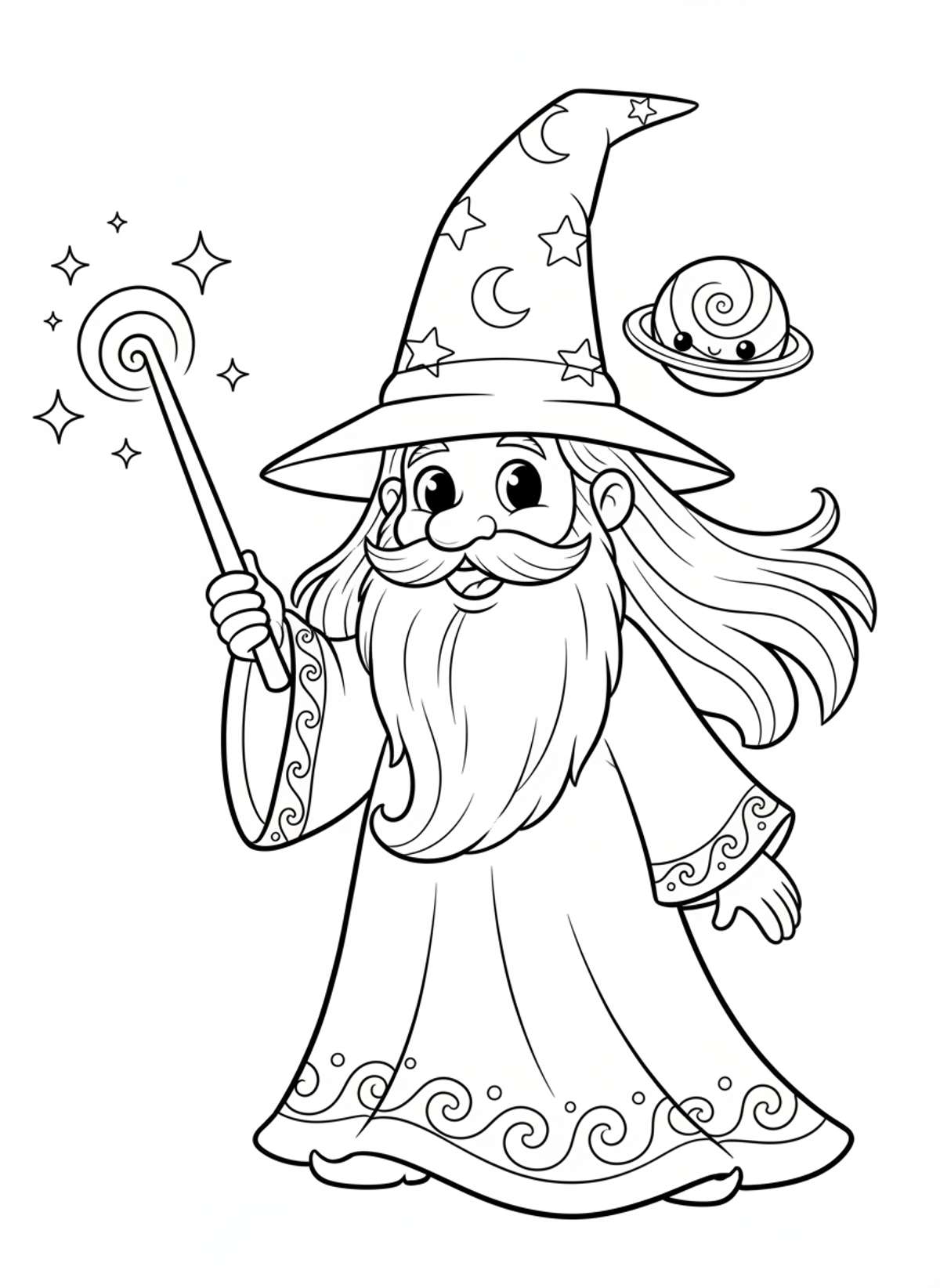 Whimsical Wizard Coloring Page for Kids: Magical Fun