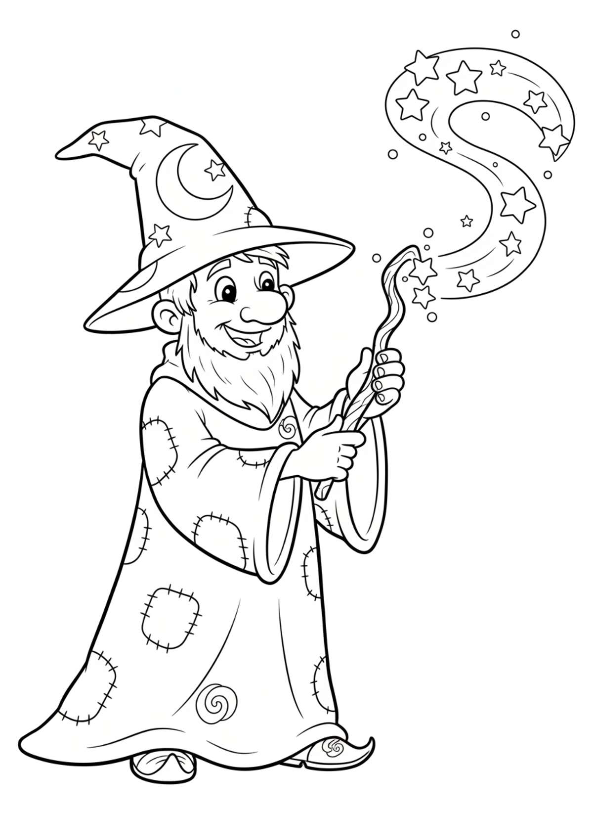 Whimsical Wizard Magic Coloring Page for Kids