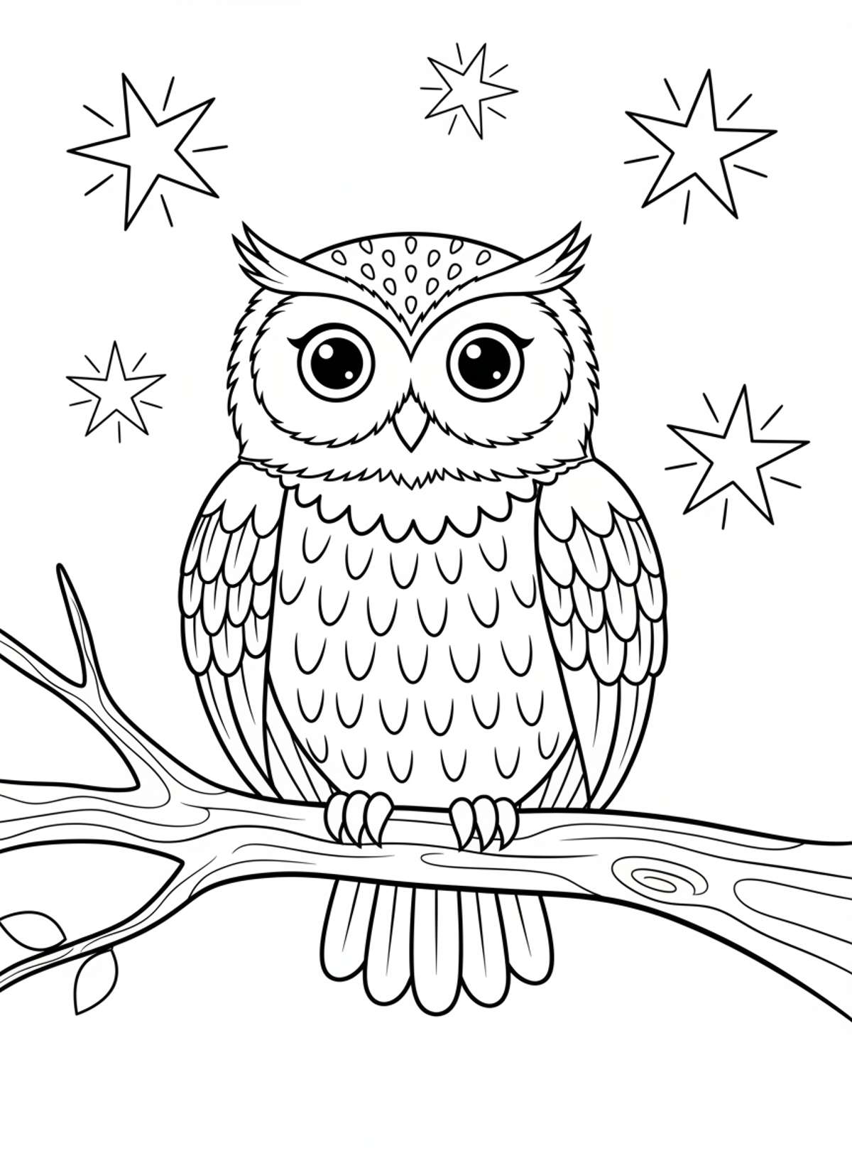 Wise Owl on a Branch: Easy Kids' Coloring Page - Owl Coloring Page
