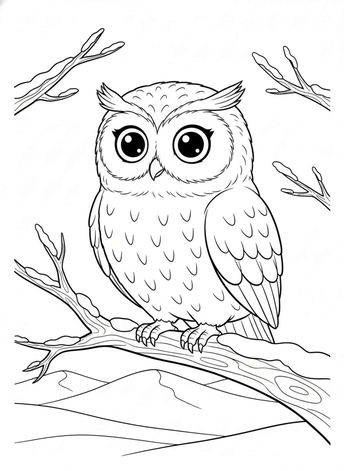 Wise Snow Owl Perched Coloring Page
