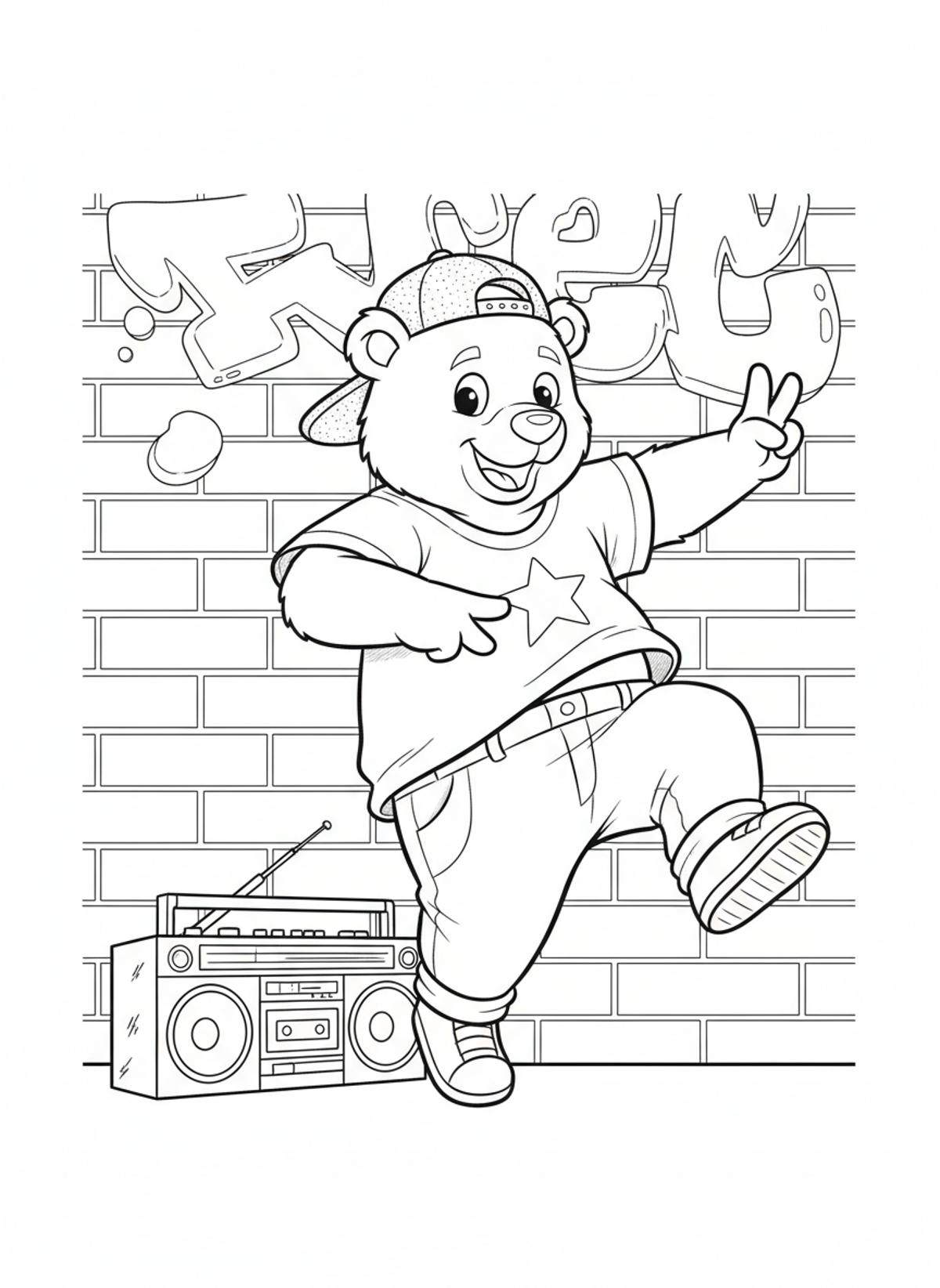 Cheerful Bear Street Dance: Fun Coloring Page for Kids! - Bear Coloring Page