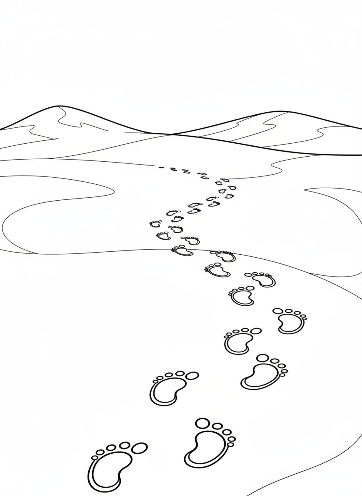 Child's Footprints in Snow Coloring Page - Winter Coloring Page