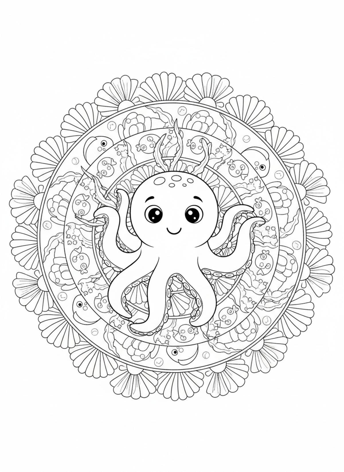 Delightful Marine Life Mandala Coloring Page for Kids - Mandala Coloring Page