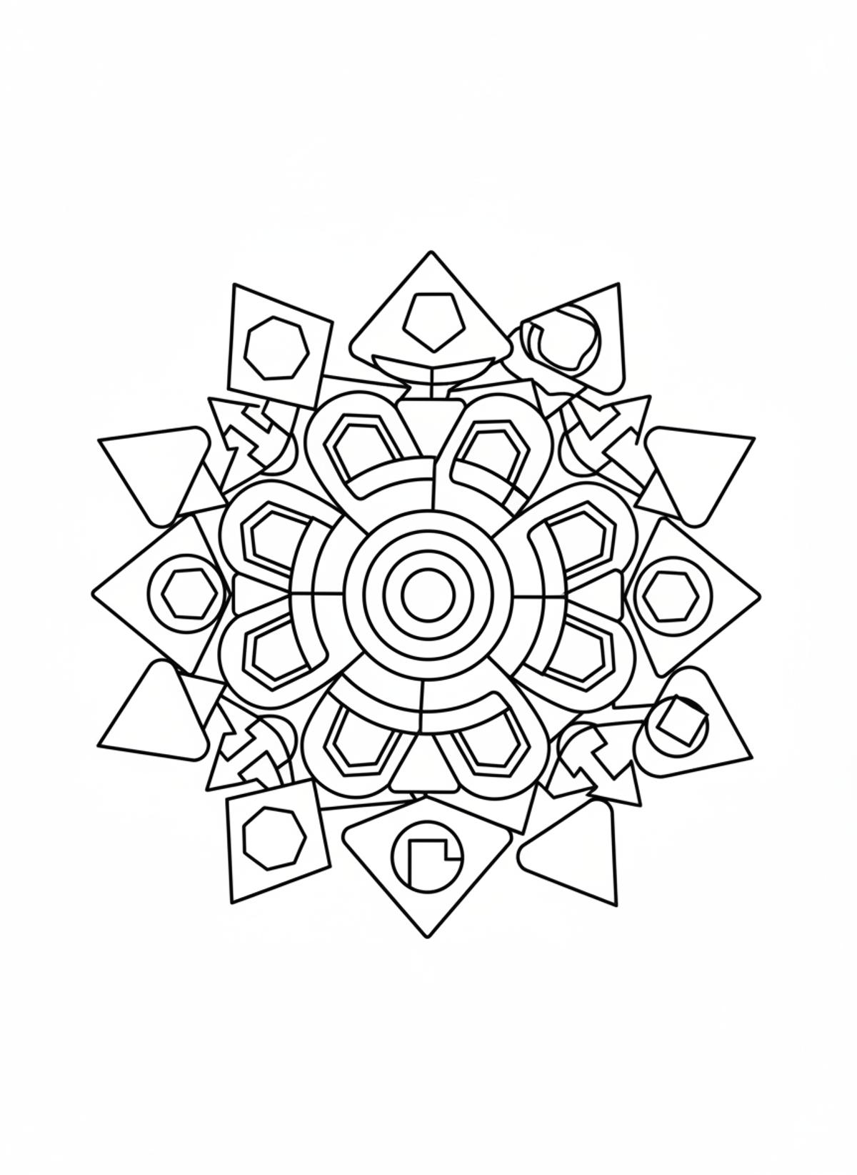 Kids' Geometric Mandala Coloring Page: Fun Shapes for Ages 5-8 - Mandala Coloring Page