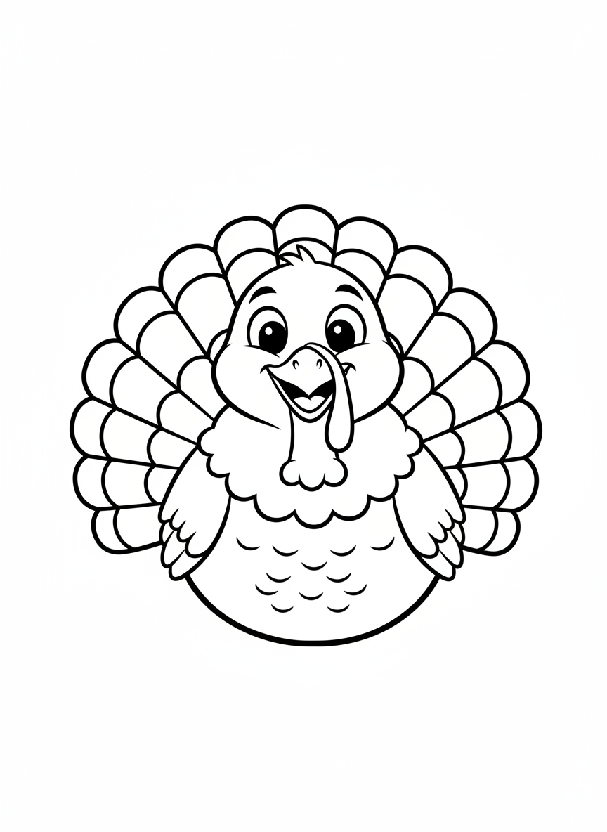 A Cute & Cheerful Thanksgiving Turkey Coloring Page for Kids - Thanksgiving Coloring Page featuring Easy to Color and Children - Free Printable Outline Drawing for Kids