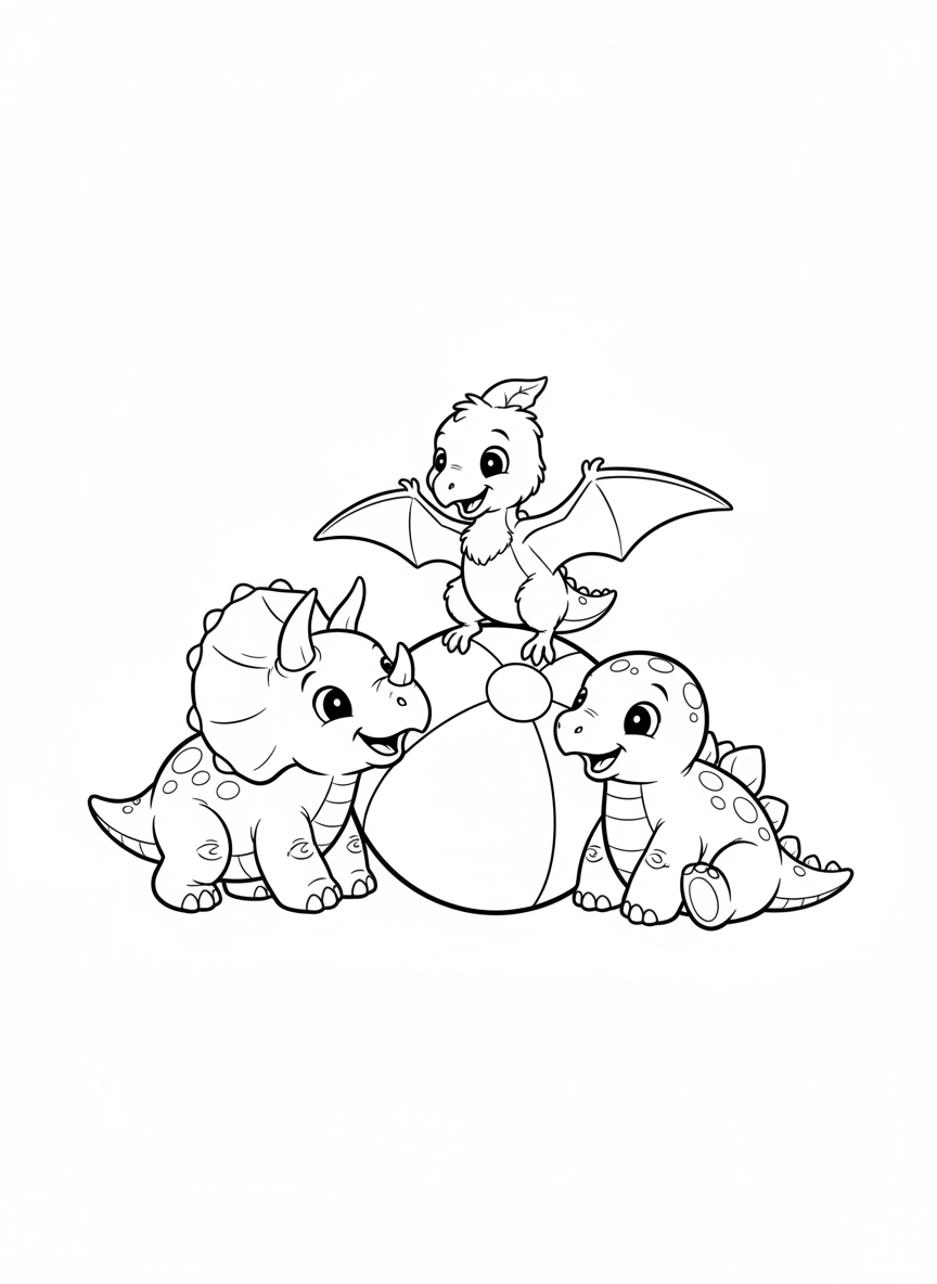 仲良し赤ちゃん恐竜の楽しい塗り絵 - 恐竜 ぬりえページ 恐竜と子供 - 無料印刷可能な輪郭画