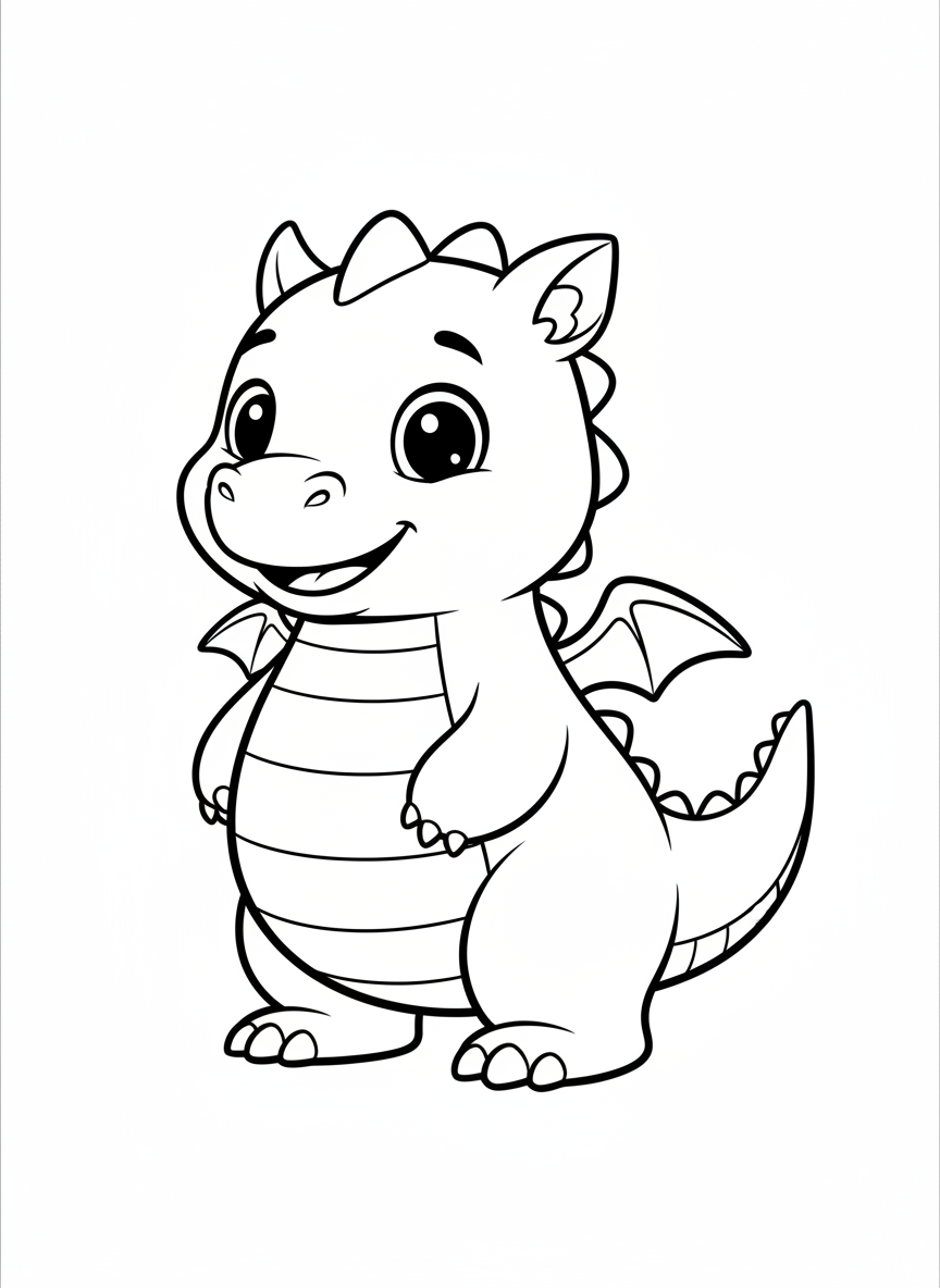Adorable Baby Dragon Coloring Page for Kids - Dragon Coloring Page featuring Friendly and Children - Free Printable Outline Drawing for Kids