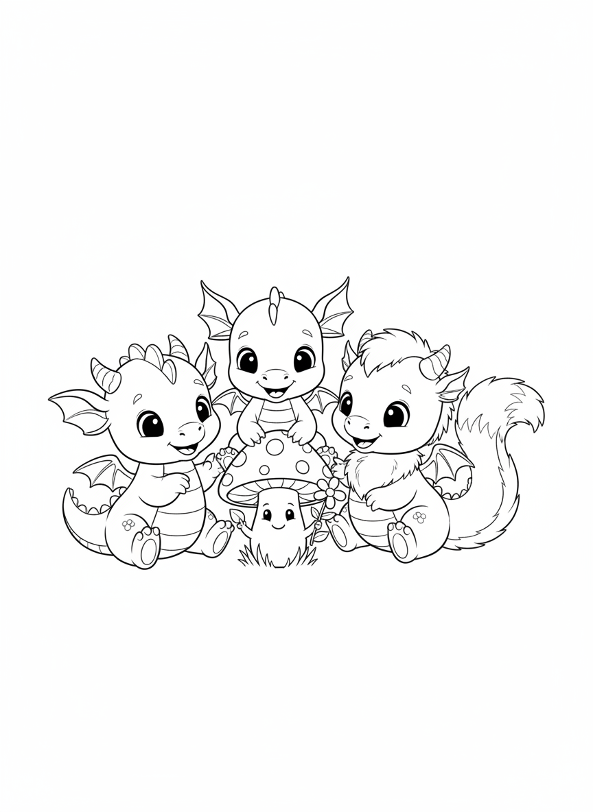 仲良し赤ちゃんドラゴンぬりえ - ドラゴン ぬりえページ 子供とかわいい - 無料印刷可能な輪郭画