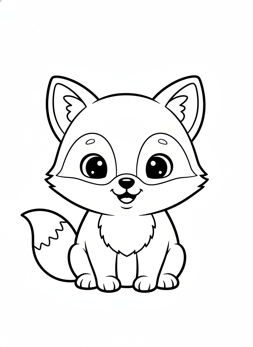 Adorable Baby Fox Coloring Page for Kids: Simple & Playful - Fox Coloring Page featuring Cute and Baby Fox - Free Printable Outline Drawing for Kids