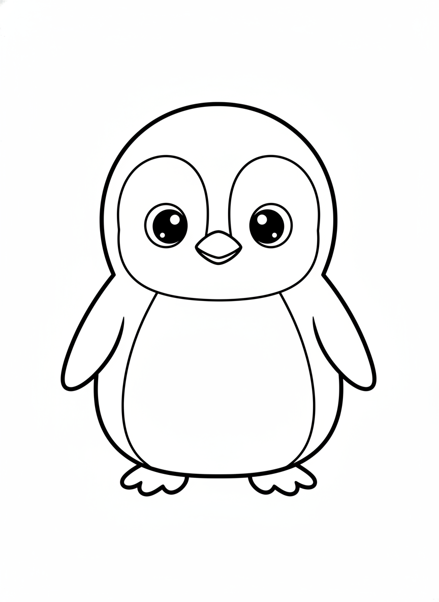 Adorable Página para Colorear de Pingüino Bebé para Niños de 3-5 años - Pingüino Dibujo para Colorear con Fácil de colorear y Minimalista - Dibujo de Contorno Gratis Imprimible