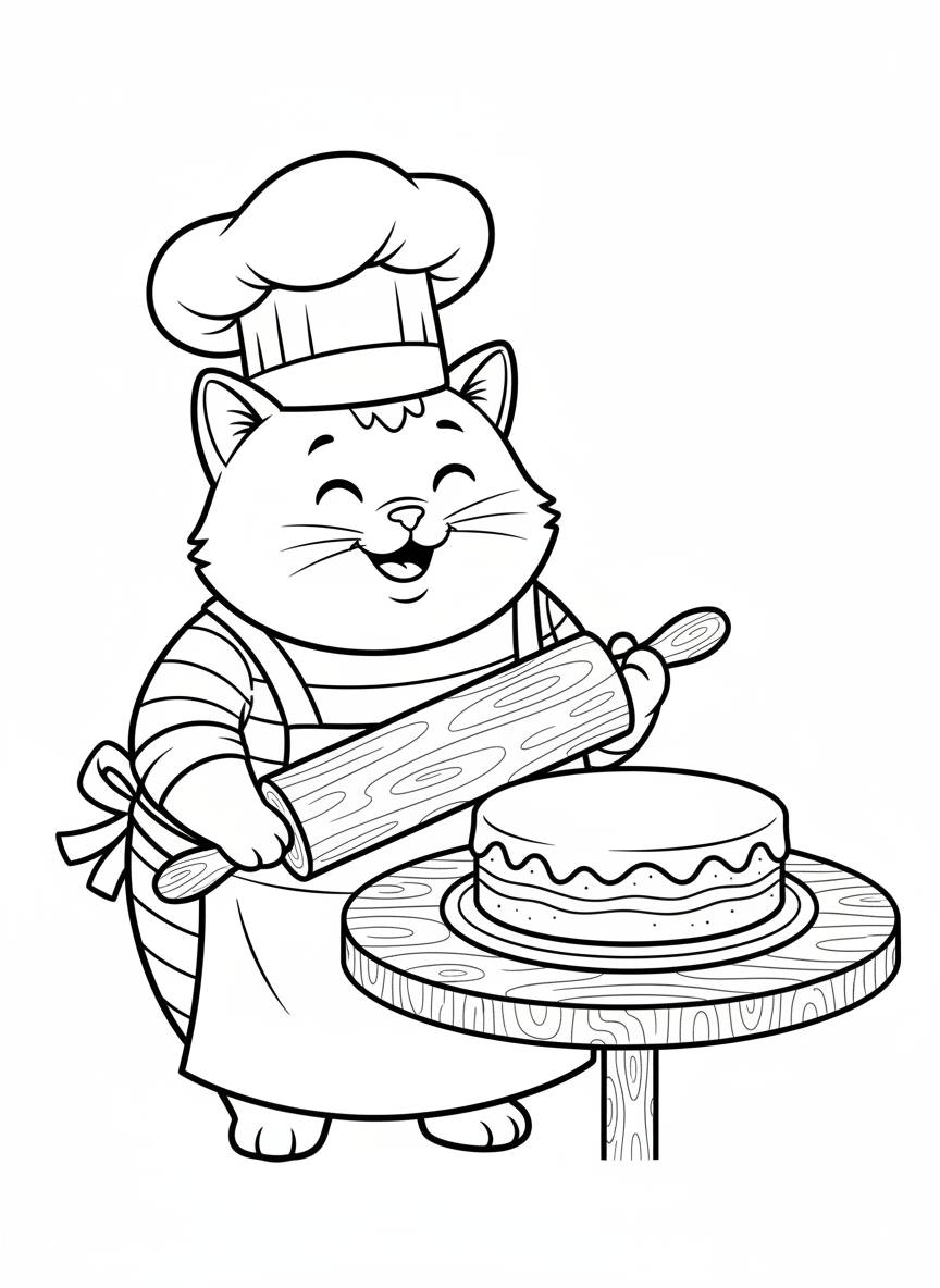 かわいいパン屋さんネコぬりえ - 猫 ぬりえページ 楽しいと子供 - 無料印刷可能な輪郭画