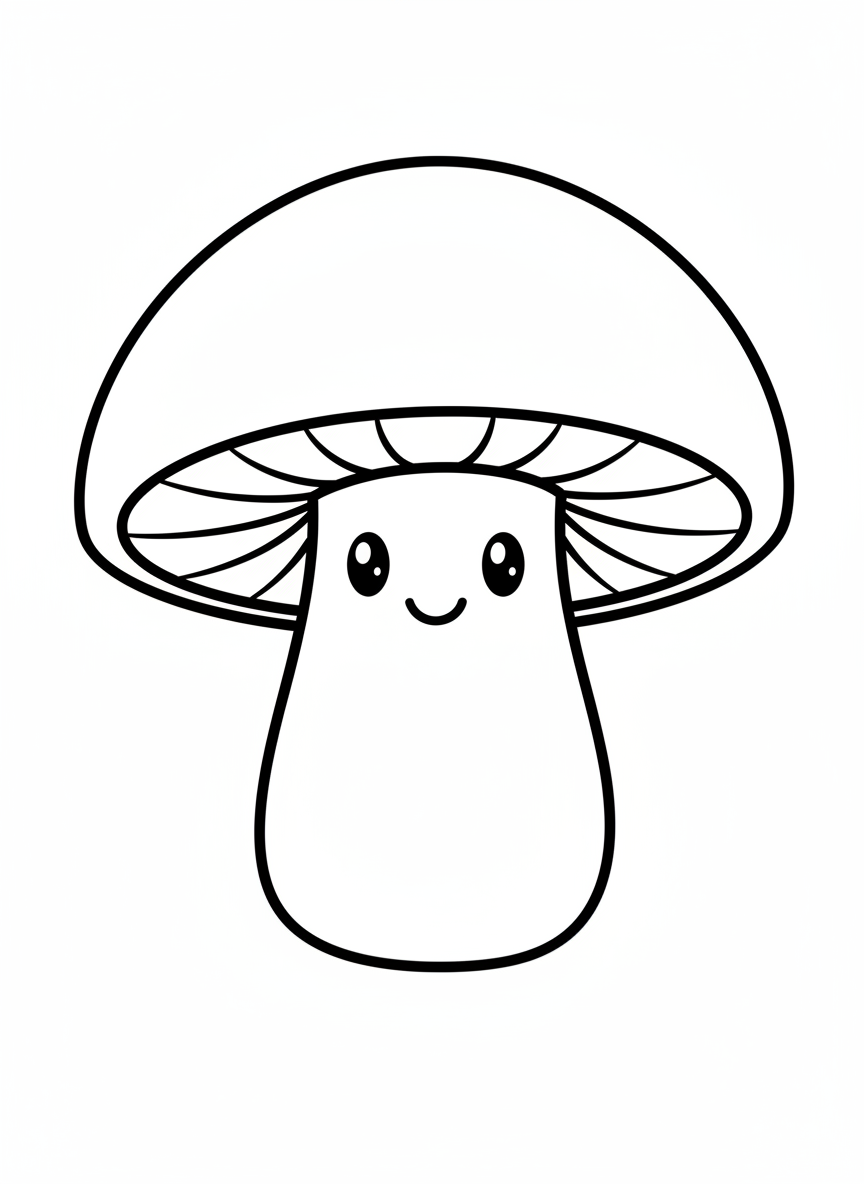 Adorable Cartoon Mushroom Coloring Page for Kids 🍄 - Mushroom Coloring Page featuring Toddler and Nature - Free Printable Outline Drawing for Kids