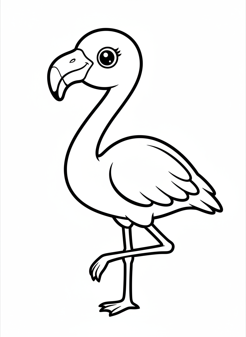 Adorable Flamingo Coloring Page for Young Kids - Bird Coloring Page featuring Easy to Color and Children - Free Printable Outline Drawing for Kids