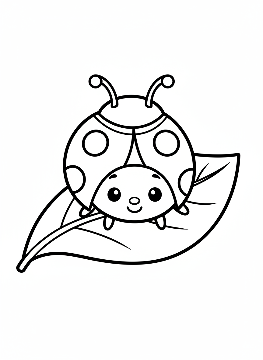 Adorable Ladybug on a Leaf Coloring Page for Young Children - Ladybug Coloring Page featuring Easy to Color and Children - Free Printable Outline Drawing for Kids