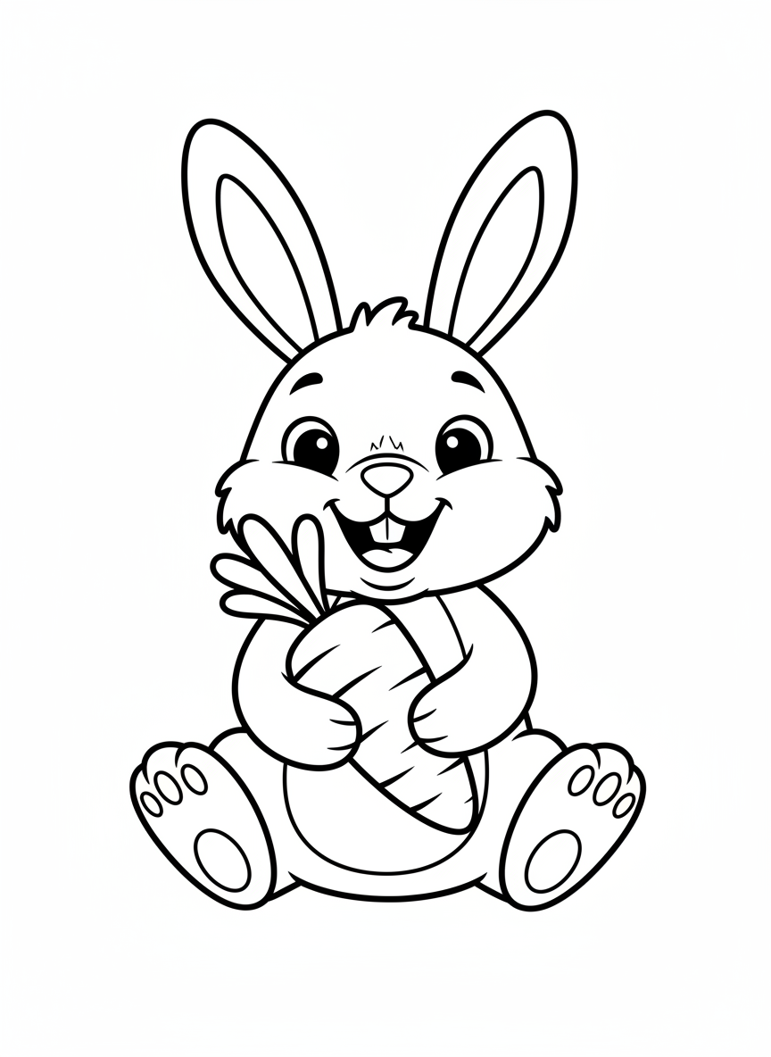 Adorable Rabbit Holding a Carrot Coloring Page for Kids - Rabbit Coloring Page featuring Cute and Kids - Free Printable Outline Drawing for Kids