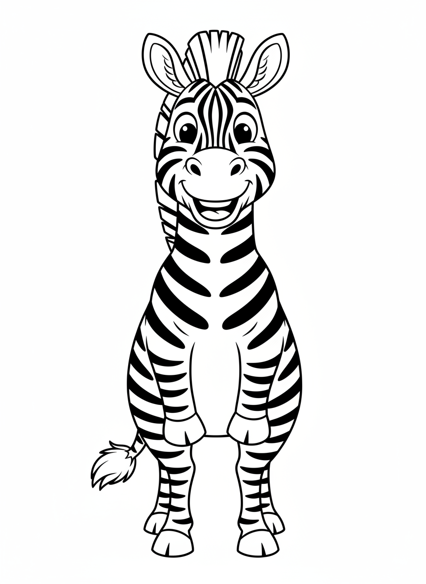 Adorable Smiling Zebra Coloring Page for Kids - Zebra Coloring Page featuring Children and Cute - Free Printable Outline Drawing for Kids
