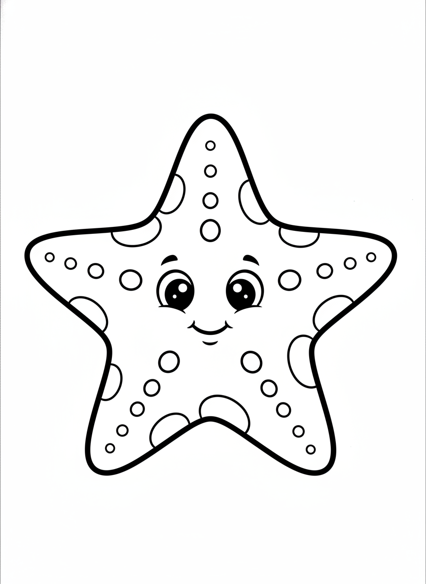 Adorable Starfish Coloring Page for Kids: Simple & Cute Ocean Fun! - Ocean Animal Coloring Page featuring Ocean and Cute - Free Printable Outline Drawing for Kids