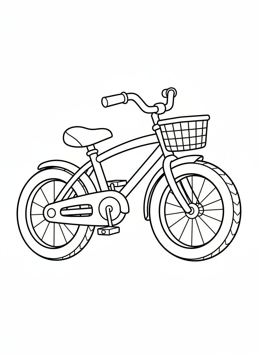 Niedliches Cartoon-Fahrrad Malvorlage für Kleinkinder - Fahrrad Malvorlage mit Kinder und Niedlich - Kostenlose Druckbare Umrisszeichnung