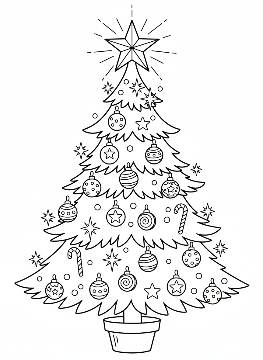 Charming Christmas Tree Coloring Page for Kids - Christmas Coloring Page featuring Festive and Children - Free Printable Outline Drawing for Kids