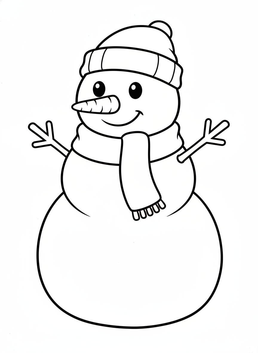 Charming & Simple Snowman Coloring Page for Kids - Winter Coloring Page featuring Easy to Color and Children - Free Printable Outline Drawing for Kids