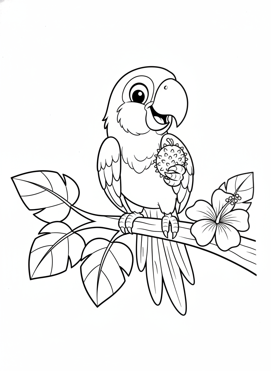 Cheerful Cartoon Parrot Coloring Page for Kids - Bird Coloring Page featuring Easy to Color and Children - Free Printable Outline Drawing for Kids