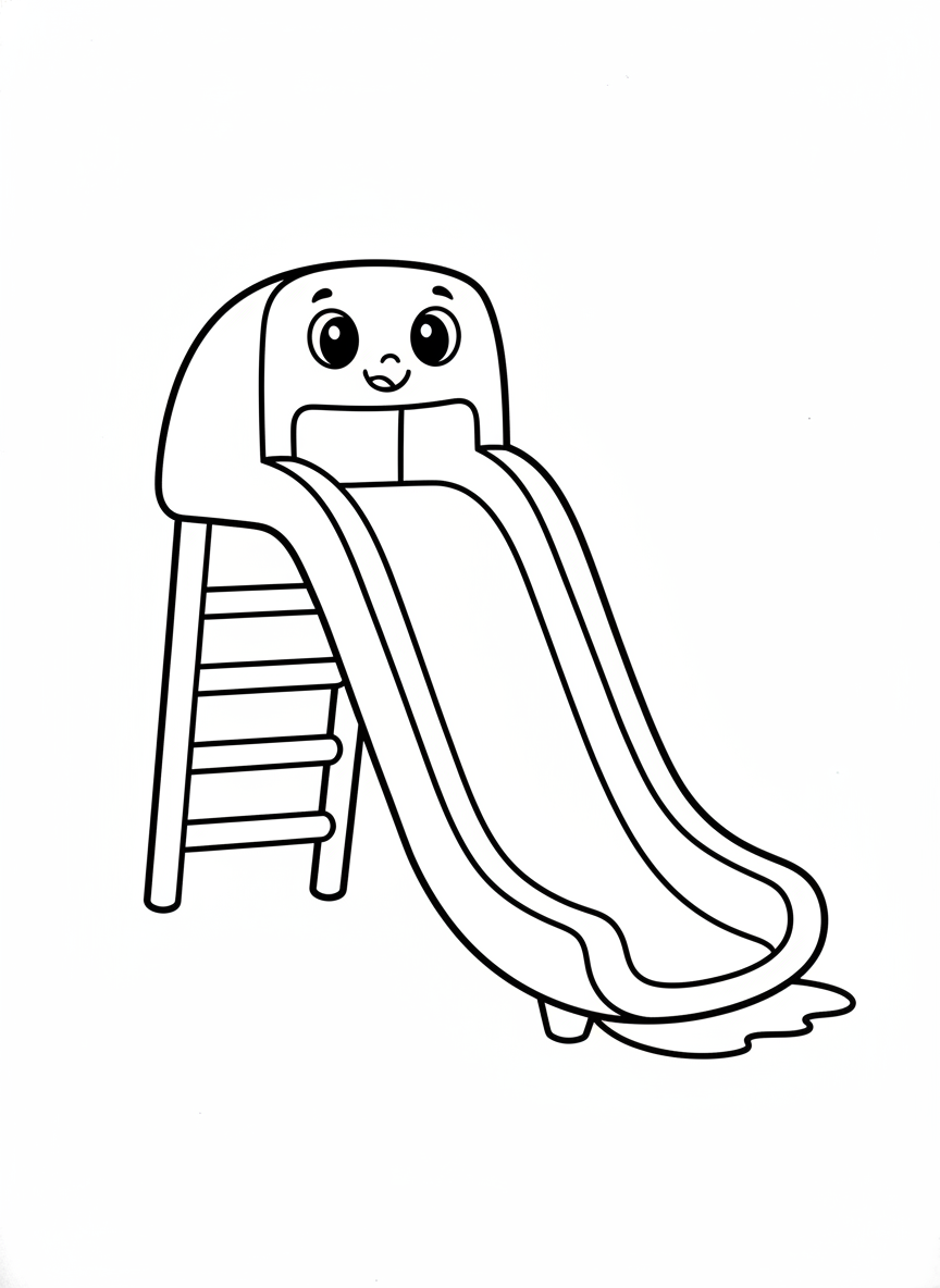 Página para colorear de tobogán de dibujos animados alegre para niños: ¡Fácil y divertido! - Niños Jugando Dibujo para Colorear con Feliz y Niños - Dibujo de Contorno Gratis Imprimible