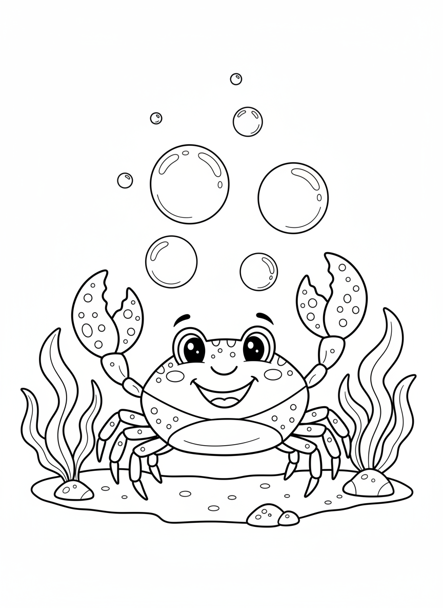 Cheerful Crab Fun: An Underwater Adventure Coloring Page for Kids - Crab Coloring Page featuring Cute and Underwater - Free Printable Outline Drawing for Kids