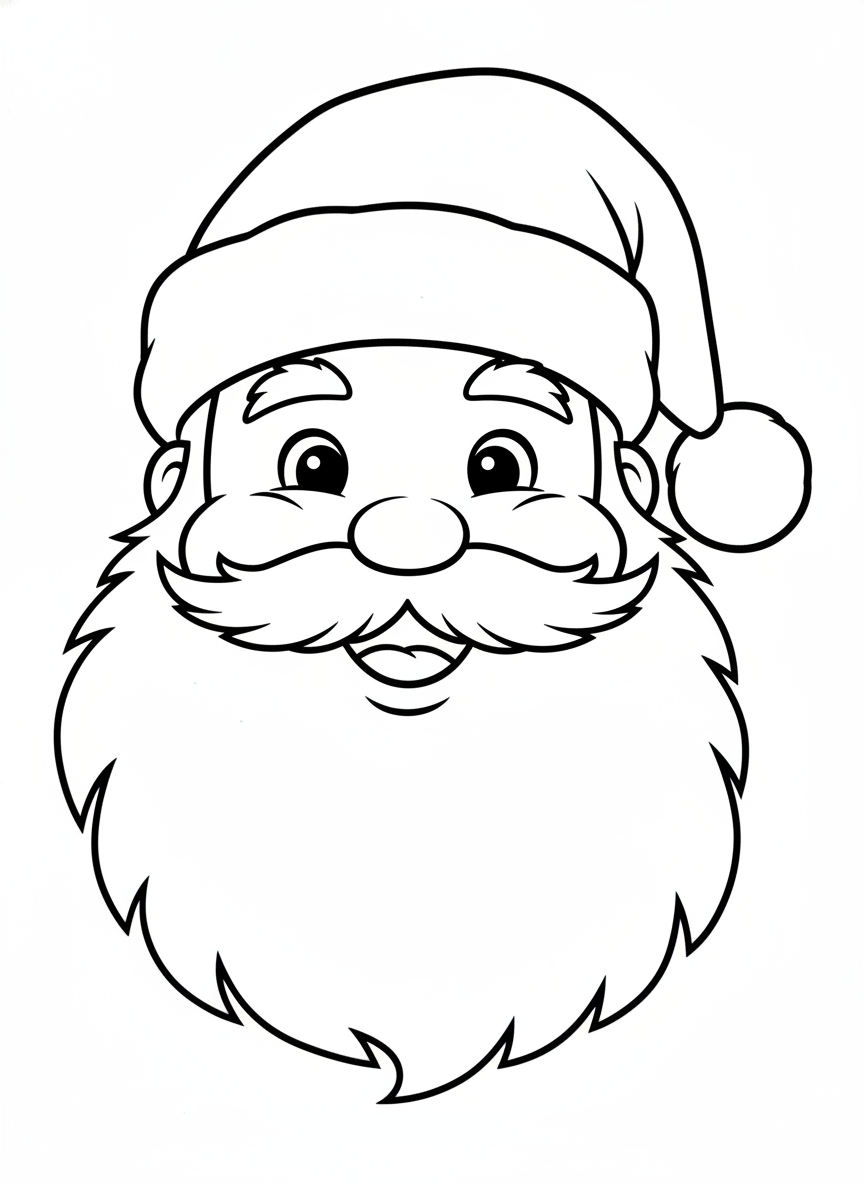 Cheerful Santa Claus Face Coloring Page for Kids - Christmas Coloring Page featuring Happy and Children - Free Printable Outline Drawing for Kids