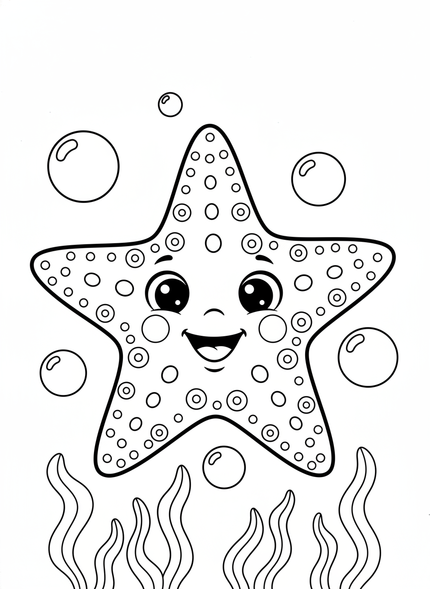 Cheerful Starfish Ocean Adventure Coloring Page for Kids - Ocean Animal Coloring Page featuring Ocean and Easy to Color - Free Printable Outline Drawing for Kids