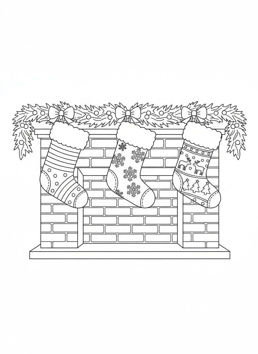 暖炉にかかるクリスマスの靴下塗り絵 - クリスマス ぬりえページ クリスマスと魅力的 - 無料印刷可能な輪郭画