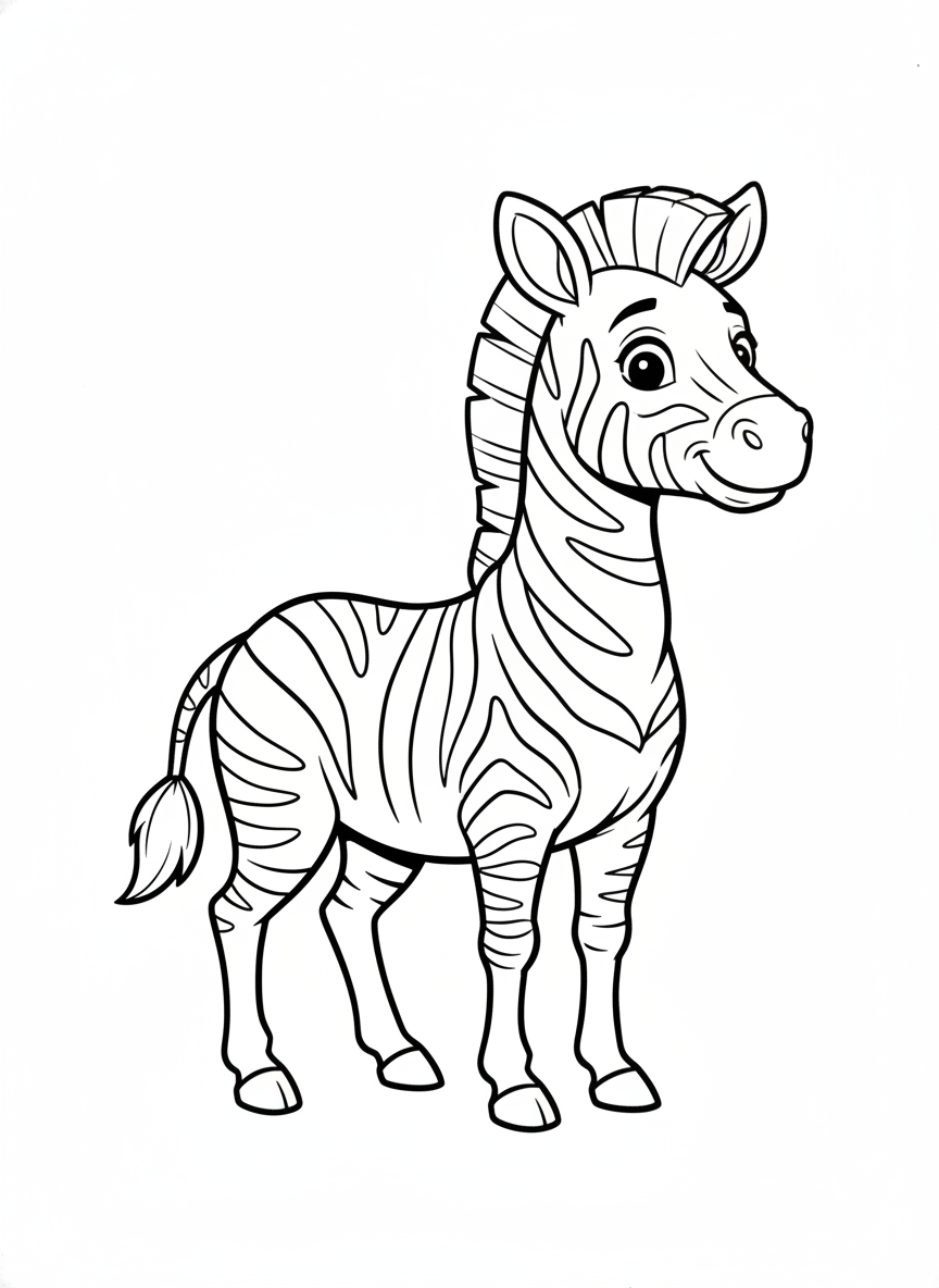 Página de Colorir de Zebra Albina Fofa para Crianças - Zebra Desenho para Colorir com Crianças e Fofo - Desenho de Contorno Grátis Imprimível