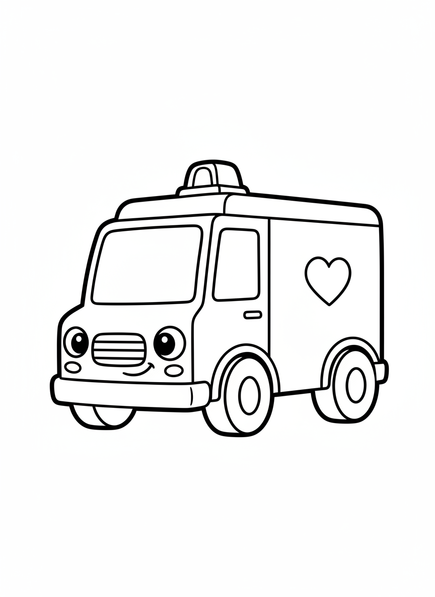 Cute Ambulance Coloring Page for Kids - Ambulance Coloring Page featuring Children and Cute - Free Printable Outline Drawing for Kids