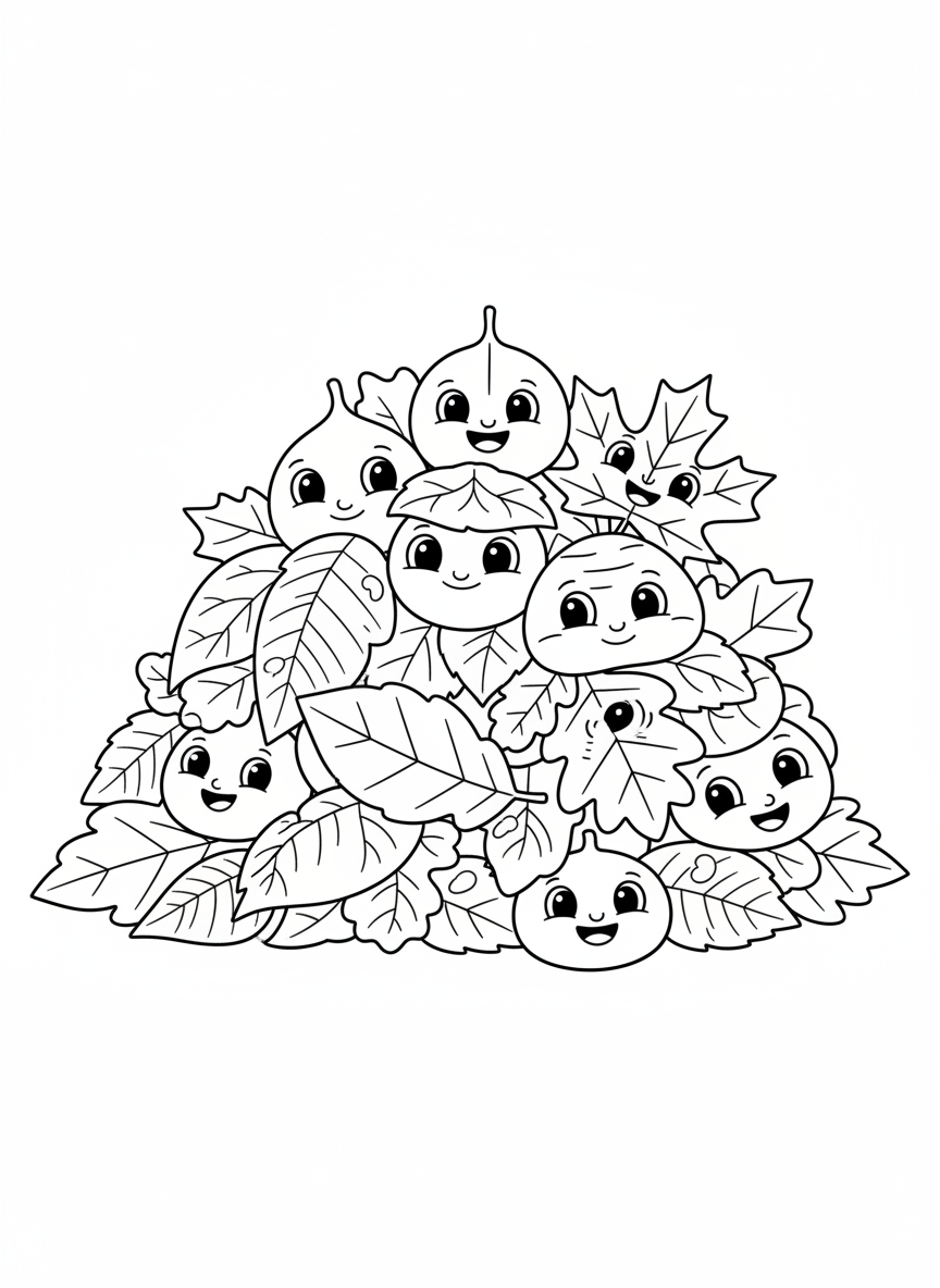 Page de Coloriage Mignonne de Feuilles d'Automne pour Enfants - Automne Coloriage avec Mignon et Coloriage Simple - Dessin au Trait Gratuit Imprimable