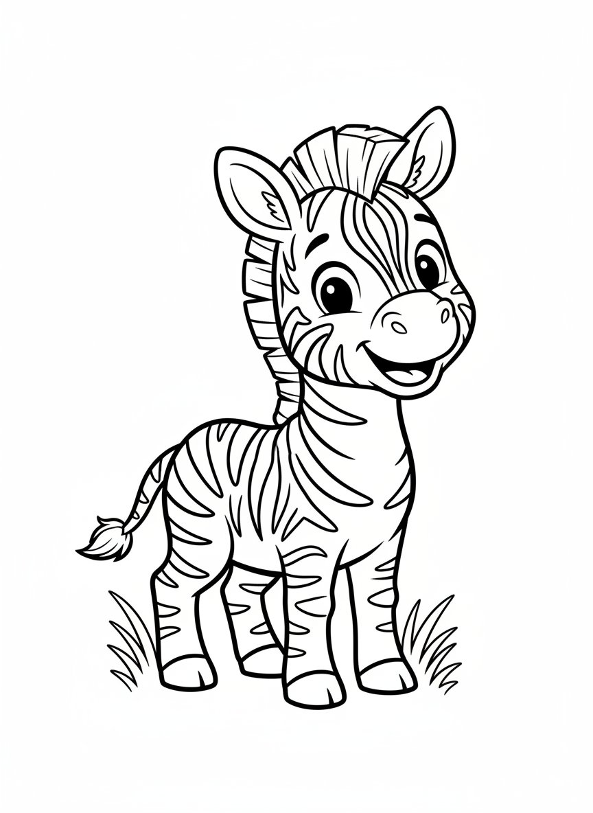 Cute Baby Zebra Coloring Page for Toddlers and Preschoolers - Zebra Coloring Page featuring Easy to Color and Cute - Free Printable Outline Drawing for Kids