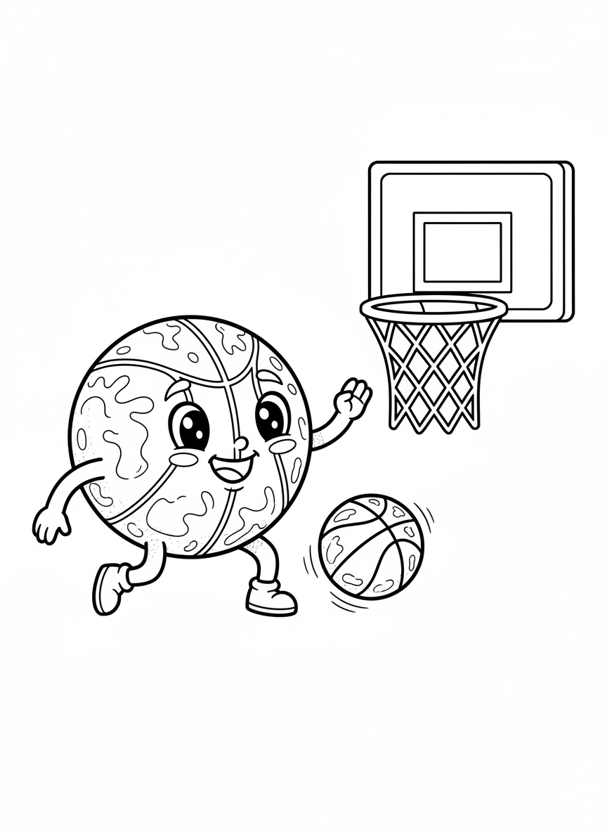 Cute Basketball Star Dribbling Fun Coloring Page for Kids - Sports Player Coloring Page featuring Cute and Sports - Free Printable Outline Drawing for Kids