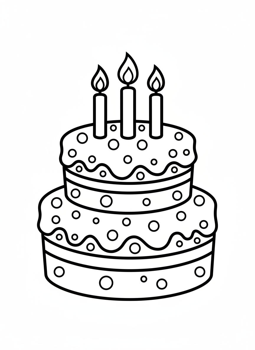 Cute Birthday Cake Coloring Page for Toddlers & Kids - Birthday Coloring Page featuring Easy to Color and Cute - Free Printable Outline Drawing for Kids