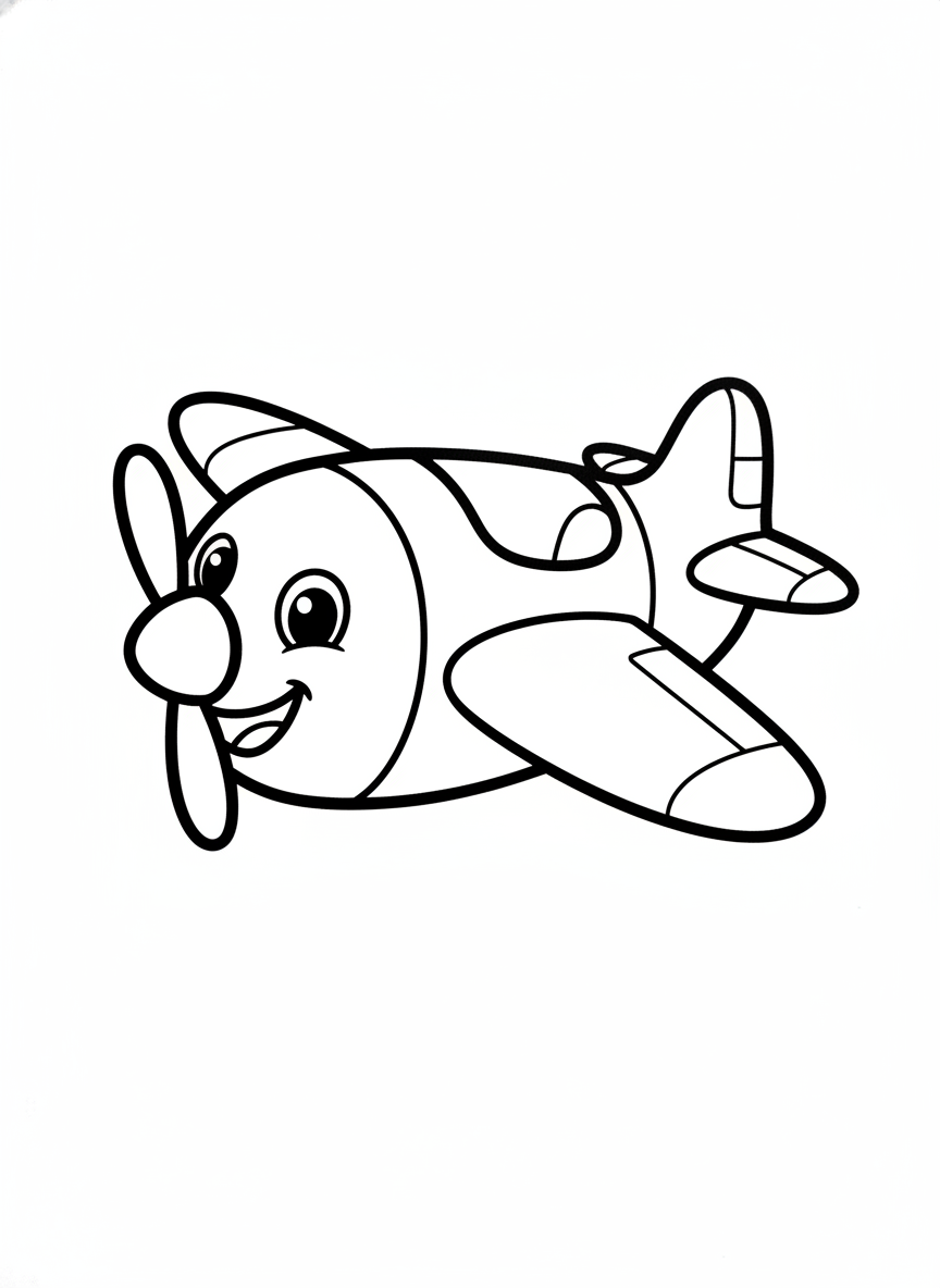 Cute Cartoon Airplane Coloring Page for Kids - Airplane Coloring Page featuring Children and Cute - Free Printable Outline Drawing for Kids