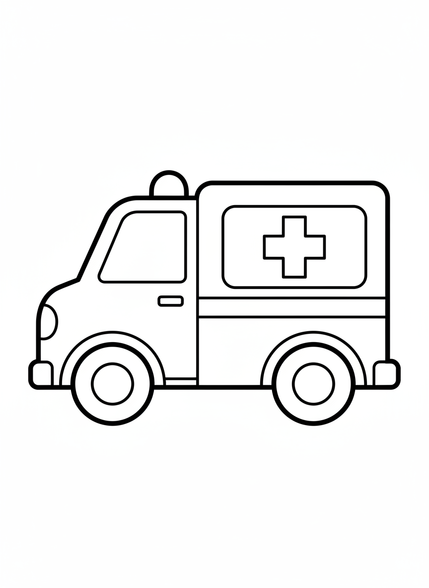 Cute Cartoon Ambulance Coloring Page for Preschool Kids - Ambulance Coloring Page featuring Cute and Preschool - Free Printable Outline Drawing for Kids