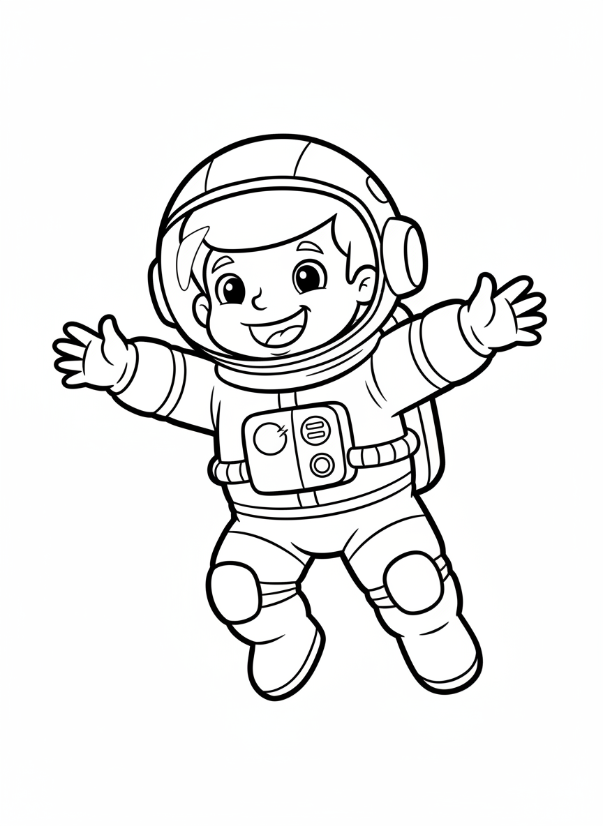 Cute Cartoon Astronaut Coloring Page for Kids - Space Character Coloring Page featuring Cute and Space - Free Printable Outline Drawing for Kids
