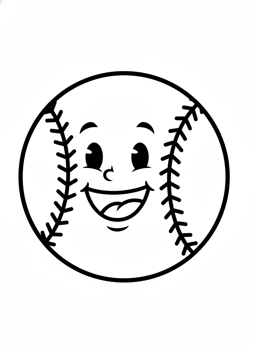 Cute Cartoon Baseball Coloring Page for Kids - Sports Item Coloring Page featuring Easy to Color and Children - Free Printable Outline Drawing for Kids