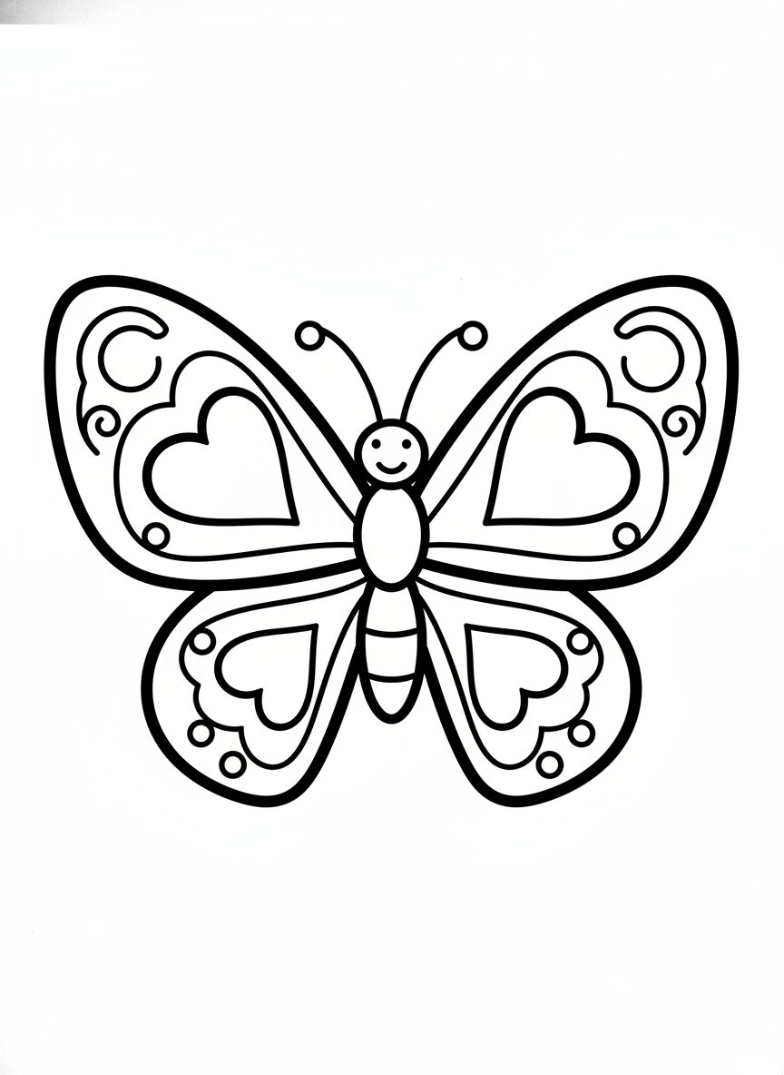 Niedliches Cartoon-Schmetterling Malbild für Kinder (3-5) - Schmetterling Malvorlage mit Kinder und Niedlich - Kostenlose Druckbare Umrisszeichnung