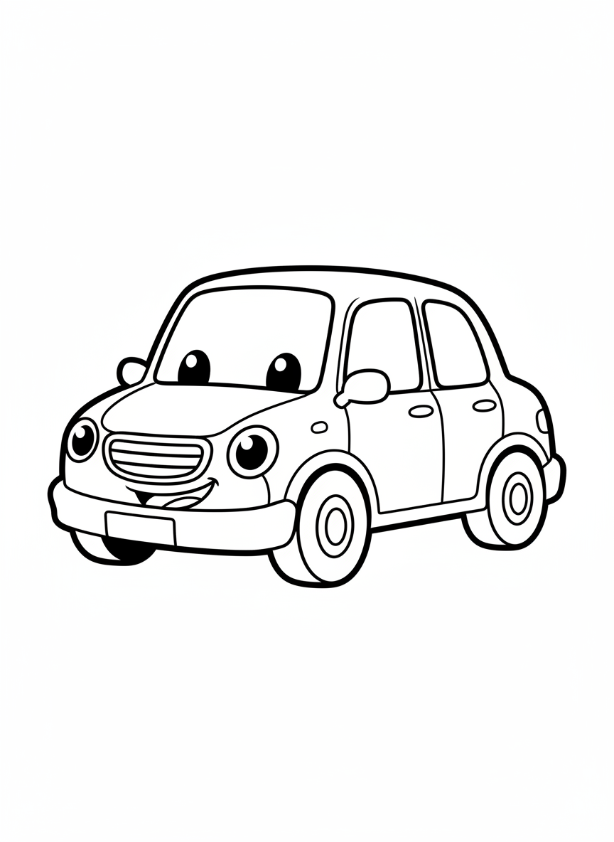 Cute Cartoon Car Coloring Page for Kids - Simple Sedan Fun - Car Coloring Page featuring Children and Cute - Free Printable Outline Drawing for Kids