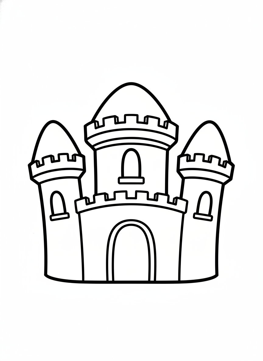 Cute Cartoon Castle Coloring Page for Kids - Castle Coloring Page featuring Children and Cute - Free Printable Outline Drawing for Kids
