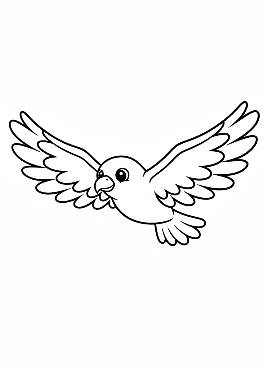 Cute Cartoon Eagle Flying Coloring Page for Kids - Bird Coloring Page featuring Children and Cute - Free Printable Outline Drawing for Kids