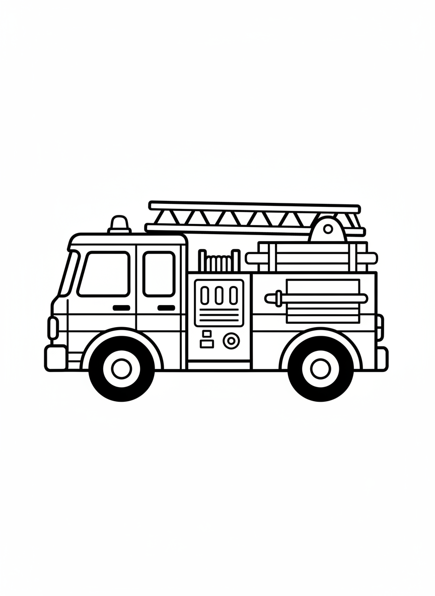Cute Cartoon Fire Truck Coloring Page for Kids - Fire Truck Coloring Page featuring Children and Cute - Free Printable Outline Drawing for Kids