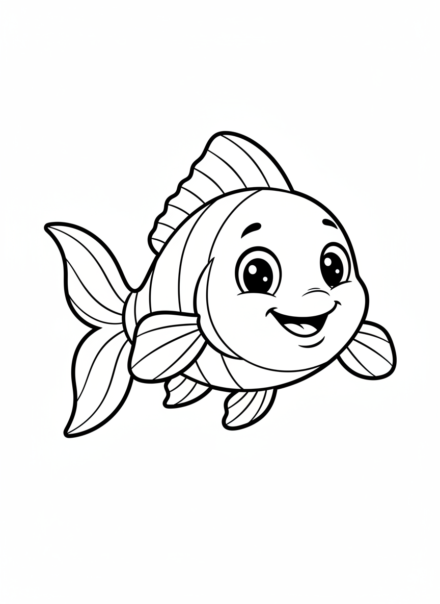 Cute Cartoon Fish Coloring Page for Kids: Simple & Fun Ocean Animal Art - Ocean Animal Coloring Page featuring Easy to Color and Children - Free Printable Outline Drawing for Kids